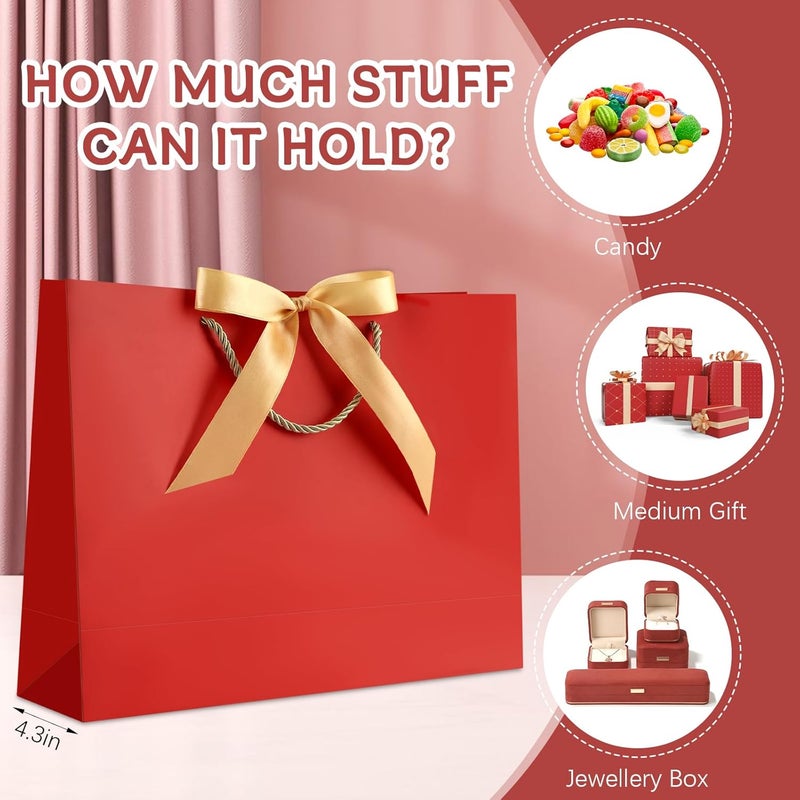 JMANNI 1PCS Large Gift Bag with Ribbon and 1 Greeting Card 2 Tissue Papers, Portable Paper Gift Bag with Handles, Birthday Present Bags for Wedding Party,Mothers Day12.6" x 9.8" x 3.9"(LightRed) - Image 4